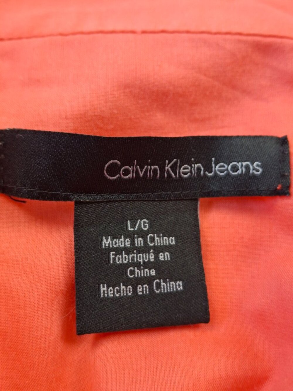 Calvin Klein Sz L Cotton Blouse Coral Orange Capped Sleeve Drawstring Mid Read - Picture 10 of 11
